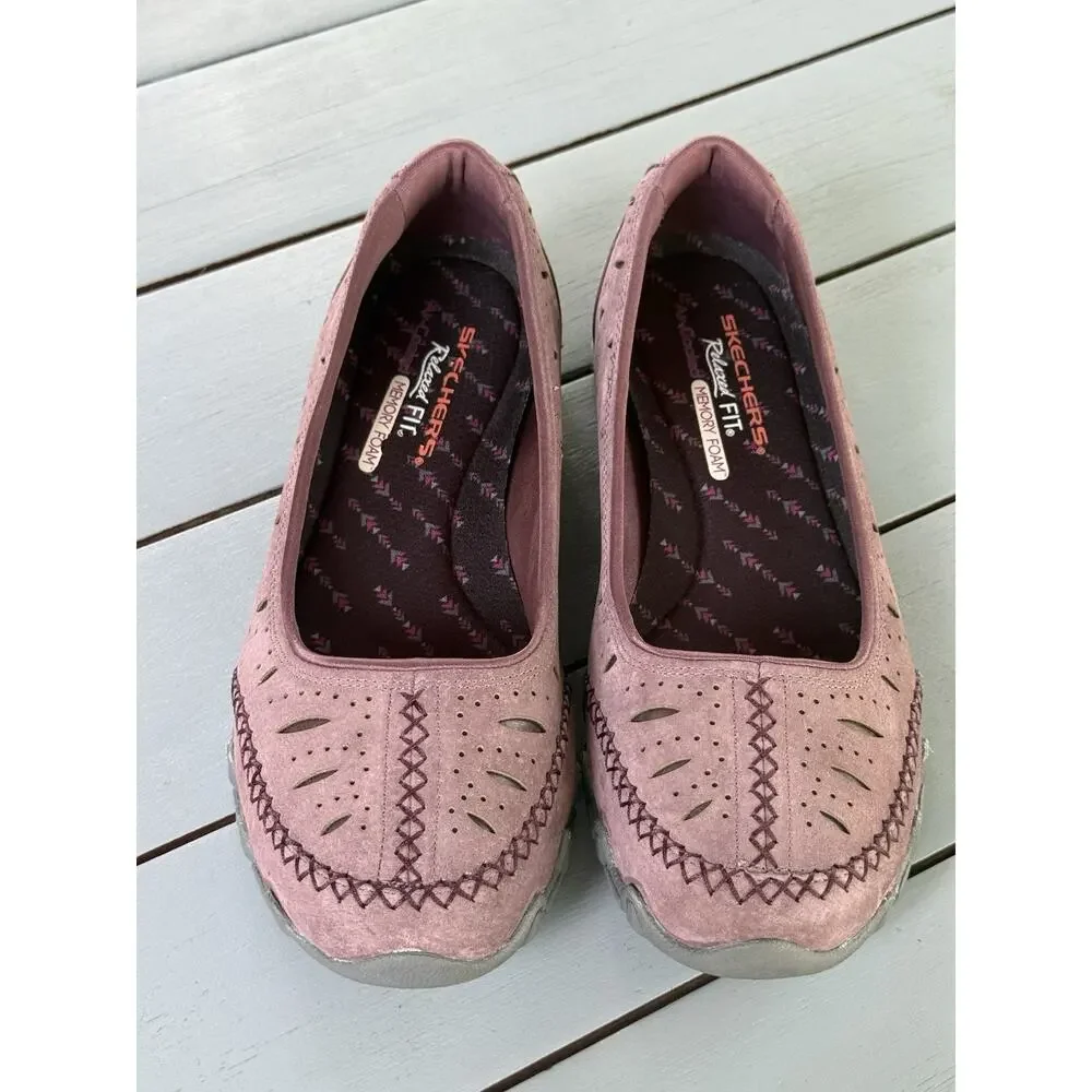 Skechers Relaxed Fit Air Cooled Memory Foam Slip On Flats Plum Leather Women 8.5